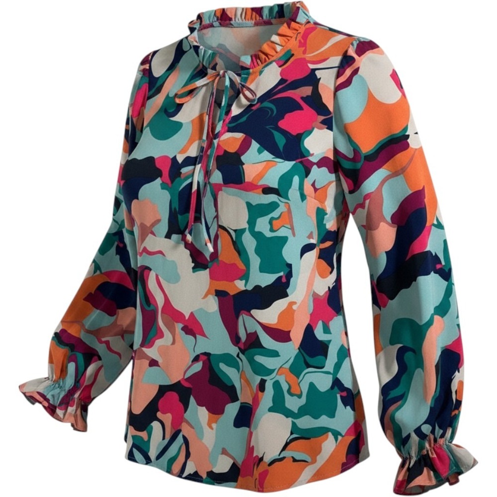 Jodifl Retro Keyhole Chic Long Sleeve Blouse Mock Neck, Women's Size Small